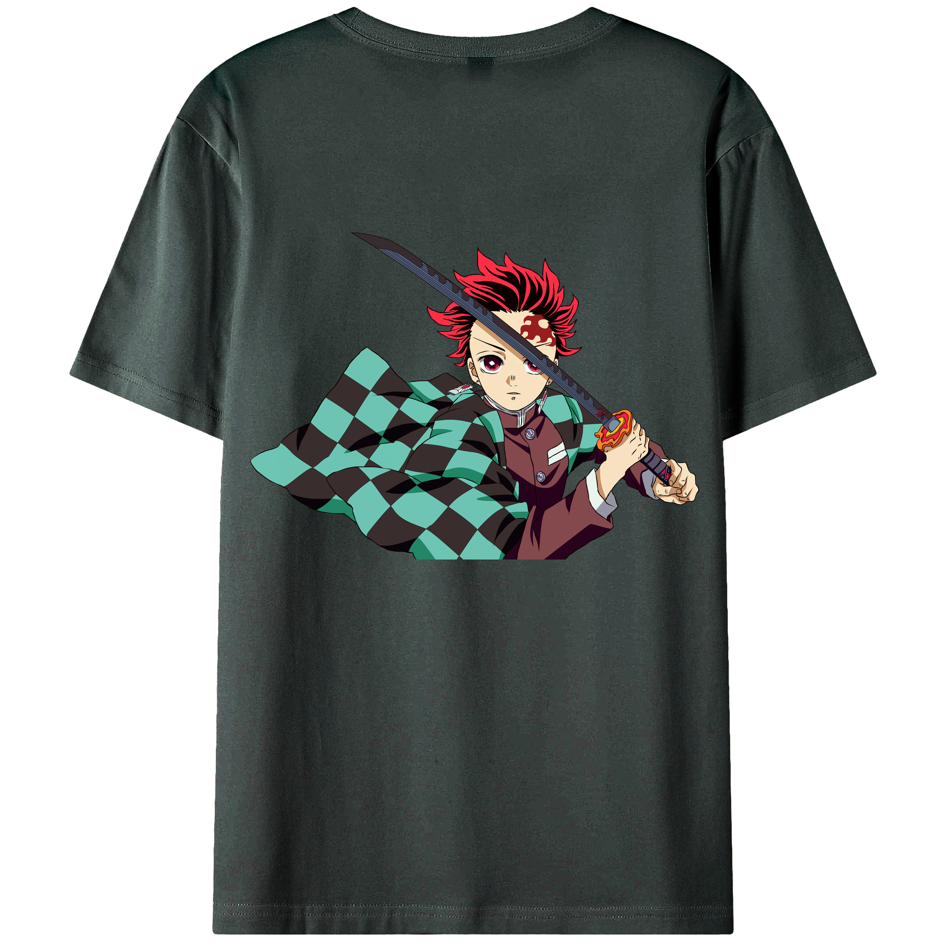 （画像用） 鬼滅の刃 竈門 炭治郎／かまど たんじろう Kamado Tanjirou 綿100％ メンズ半袖Tシャツ（バックプリント） 通気性